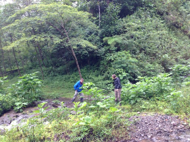 Steve and Terry cross a stream looking for birds, of course.